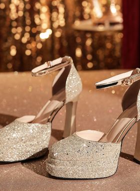 粗跟格利特高防水台一字带玛丽珍洛丽塔中空礼服鞋高跟鞋