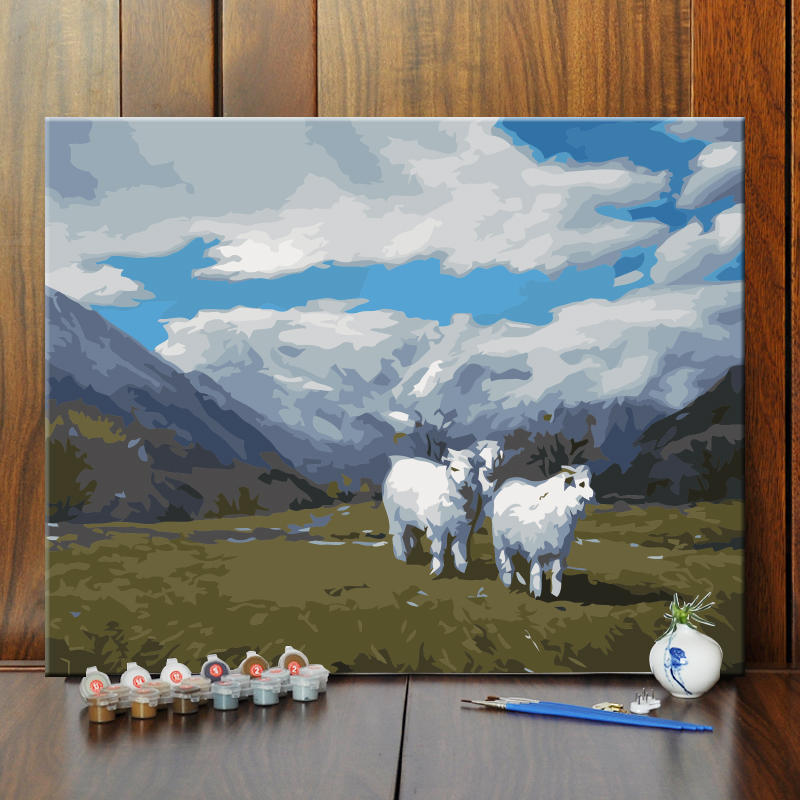 DIY/数字油彩画绵羊动物手绘填色风景油画客厅卧室书房餐厅装饰画图片
