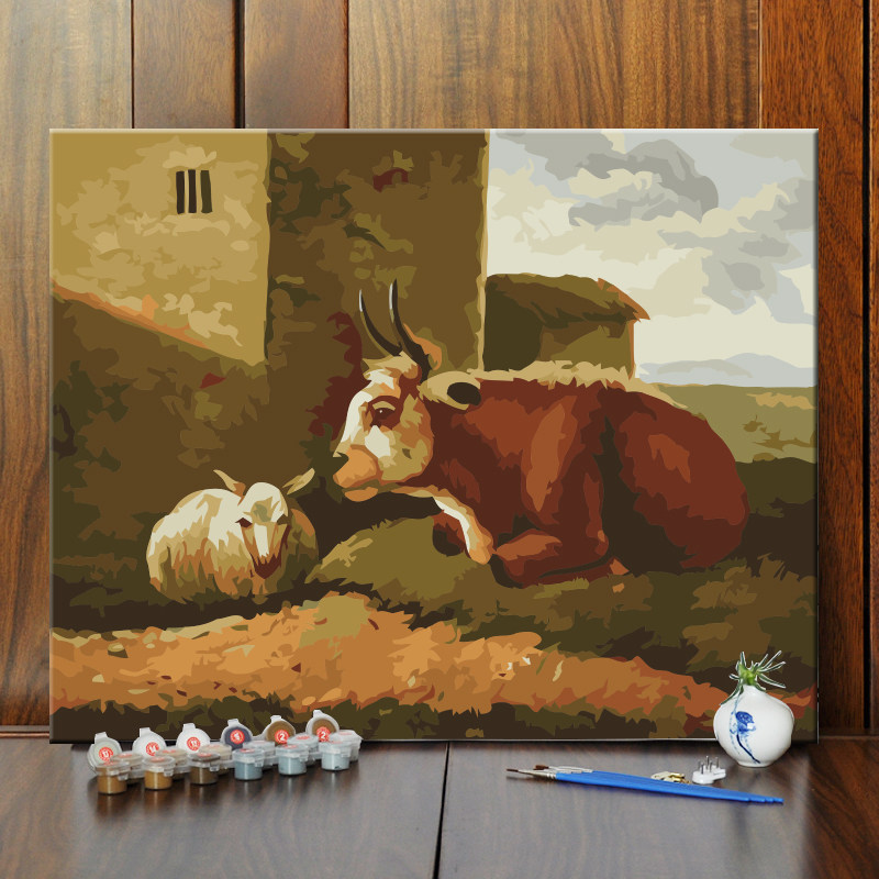 diy/数字油彩画动物羊手绘填色油画客厅卧室书房餐厅艺术装饰挂画