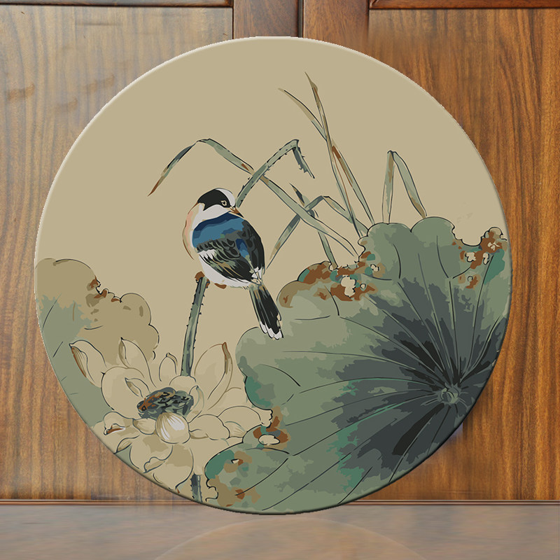 数字油彩画diy填色新中式花卉荷叶花鸟画家居客玄关厅卧室装饰画