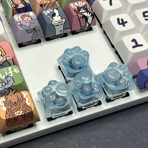 2025新款蓝色透光猫爪键帽十字轴OEM透明按钮游戏机械键盘键帽