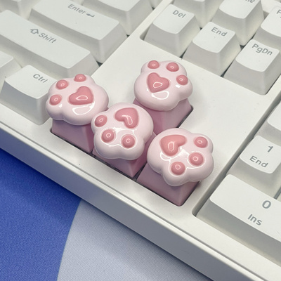 4颗亮面猫爪键帽卡通创意方向键位十字轴专用粉机械键盘猫掌键帽