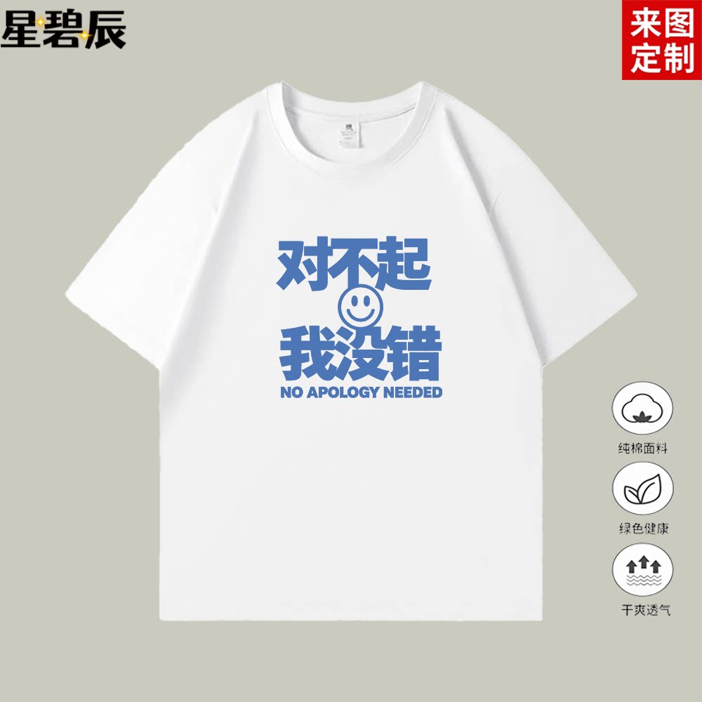 对不起 我没错 夏季新款宽松纯棉搞笑休闲短袖原创潮流情侣装T恤