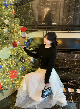 【原~ 许妍穿搭】 温柔矜贵 花边~ 黑色显瘦千金针织开衫