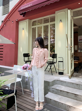 【现货】清爽夏日  一键修图 弹力好穿软糯糯白色法棍8分牛仔裤