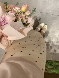 樱桃慕斯～甜甜奶油色 轻复古印花半裙