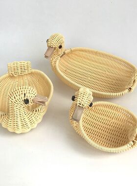 日式动物果篮果盘仿藤编织篮子客厅茶几摆放水果筐零食点心收纳筐