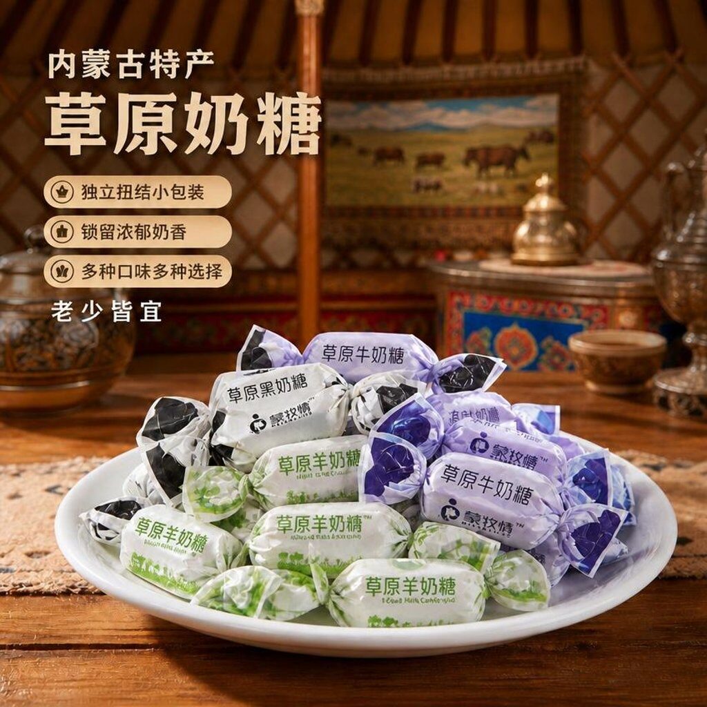 蒙亮草原牛奶/黑奶糖380克内蒙古特产奶糖块特色美食营养零食小吃