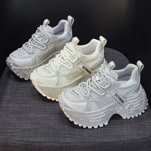 小个子厚底老爹鞋女2026春季新款增高鞋底满天星水钻休闲时尚女鞋