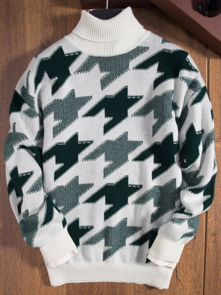 스타와 같은 겨울 남성용 물떼새 격자 스웨터 남성용 헤비급 3가닥 두꺼운 터틀넥 캐시미어 스웨터 두꺼운 남성용