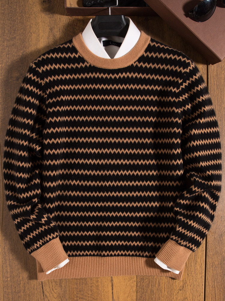 가벼운 럭셔리 스트라이프 스웨터 남성 겨울 비즈니스 캐주얼 캐시미어 스웨터 남성 100 순수 캐시미어 라운드 넥 두꺼운