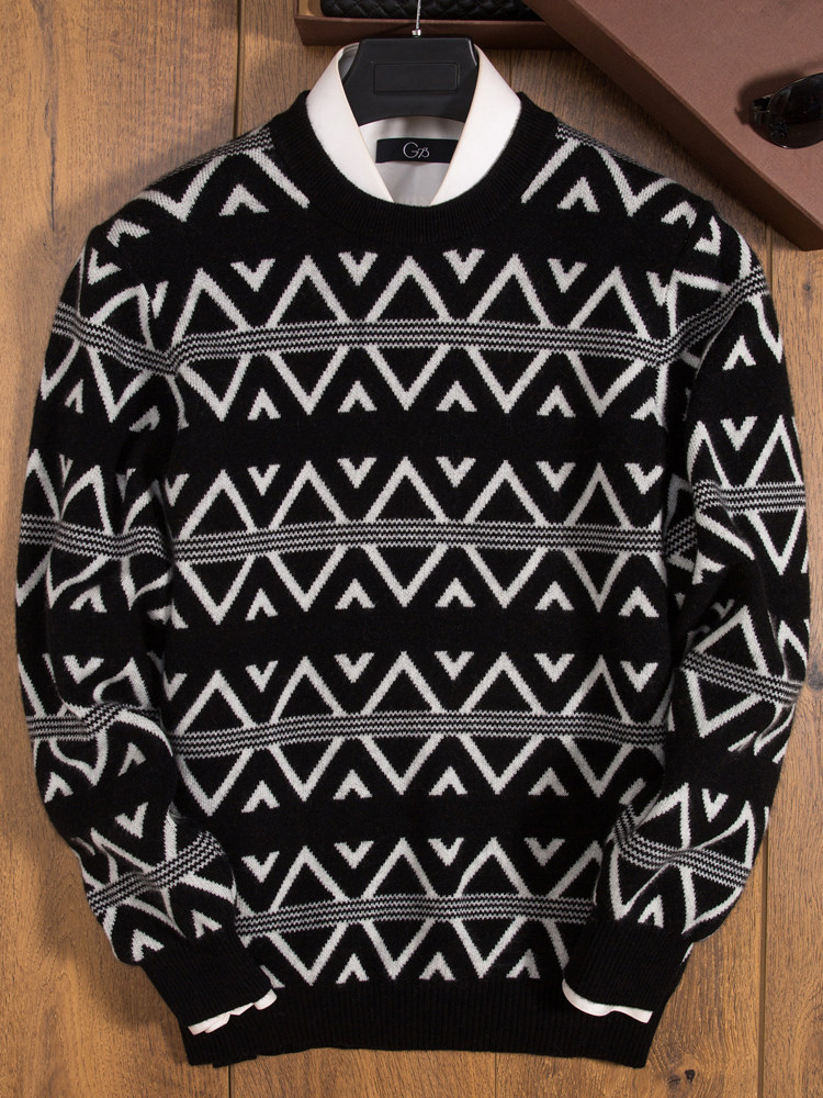 남성용 레트로 다이아몬드 스웨터 2024 겨울에 따뜻하게 유지하기 위해 새로운 가벼운 럭셔리 니트 스웨터 싱글웨어 라운드 넥 캐시미어 스웨터 남성용 두꺼운