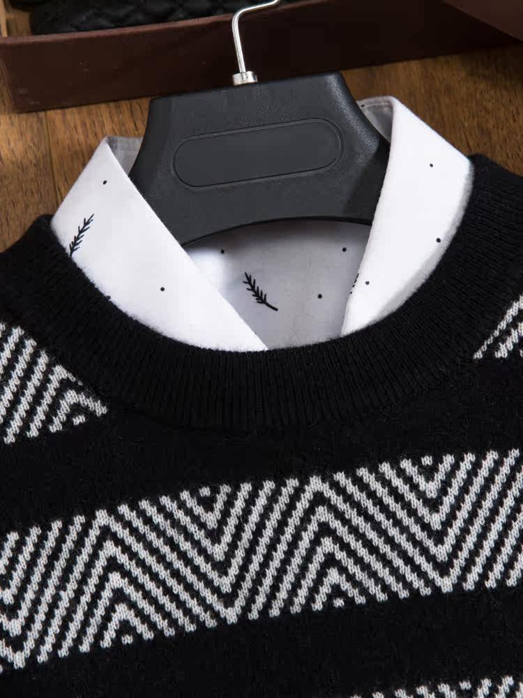 가을 겨울 남성용 흑백 스트라이프 스웨터 따뜻하고 패셔너블하고 대비되는 색상 남성용 가벼운 럭셔리 캐시미어 스웨터 100 순수 캐시미어 라운드넥 두꺼워짐