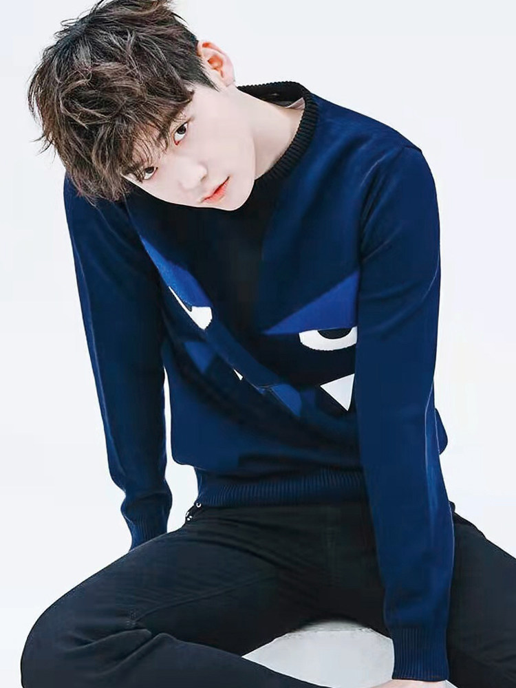 남성용 작은 악마 자카드 스웨터 겨울 따뜻하고 세련된 한국 청소년과 학생을 위한 얇은 라운드 넥 캐시미어 스웨터