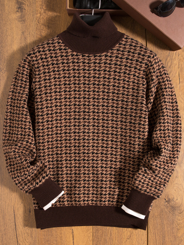 도시 가벼운 럭셔리 터틀넥 캐시미어 스웨터 남성용 두꺼운 옷깃 복고풍 중공업 비즈니스 자카드 스웨터 스웨터 남성용 겨울