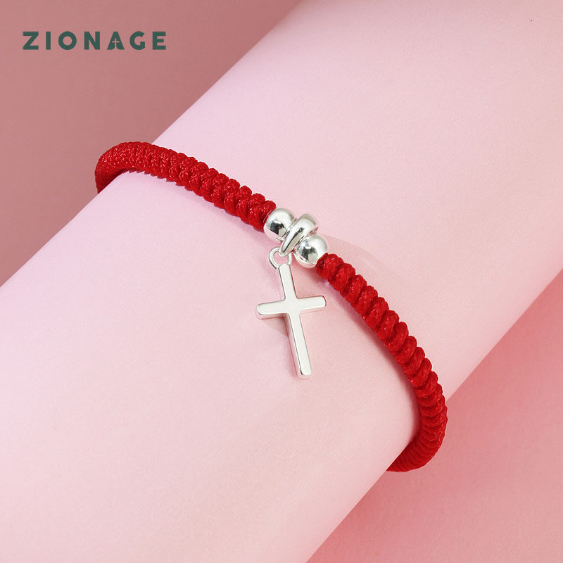 天果 925纯银十字架红绳手链女手绳手工本命年生日礼品学生手饰品,饰品/流行首饰/时尚饰品新,手链,淘宝优惠券,粉丝福利购,淘宝优惠卷