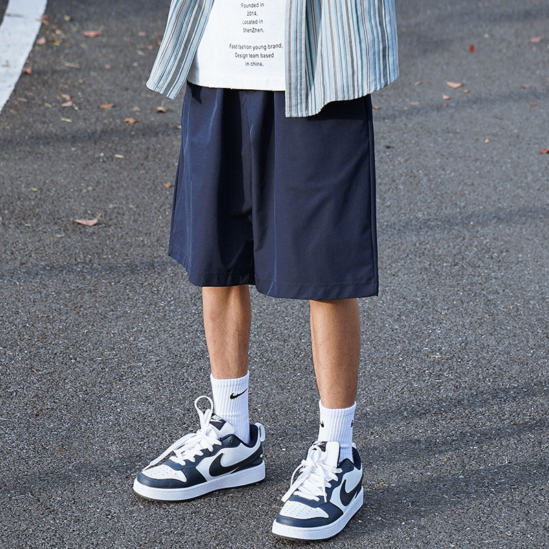 日系cityboy工装短裤男夏季薄款宽松休闲潮牌藏青色校服五分裤子图片