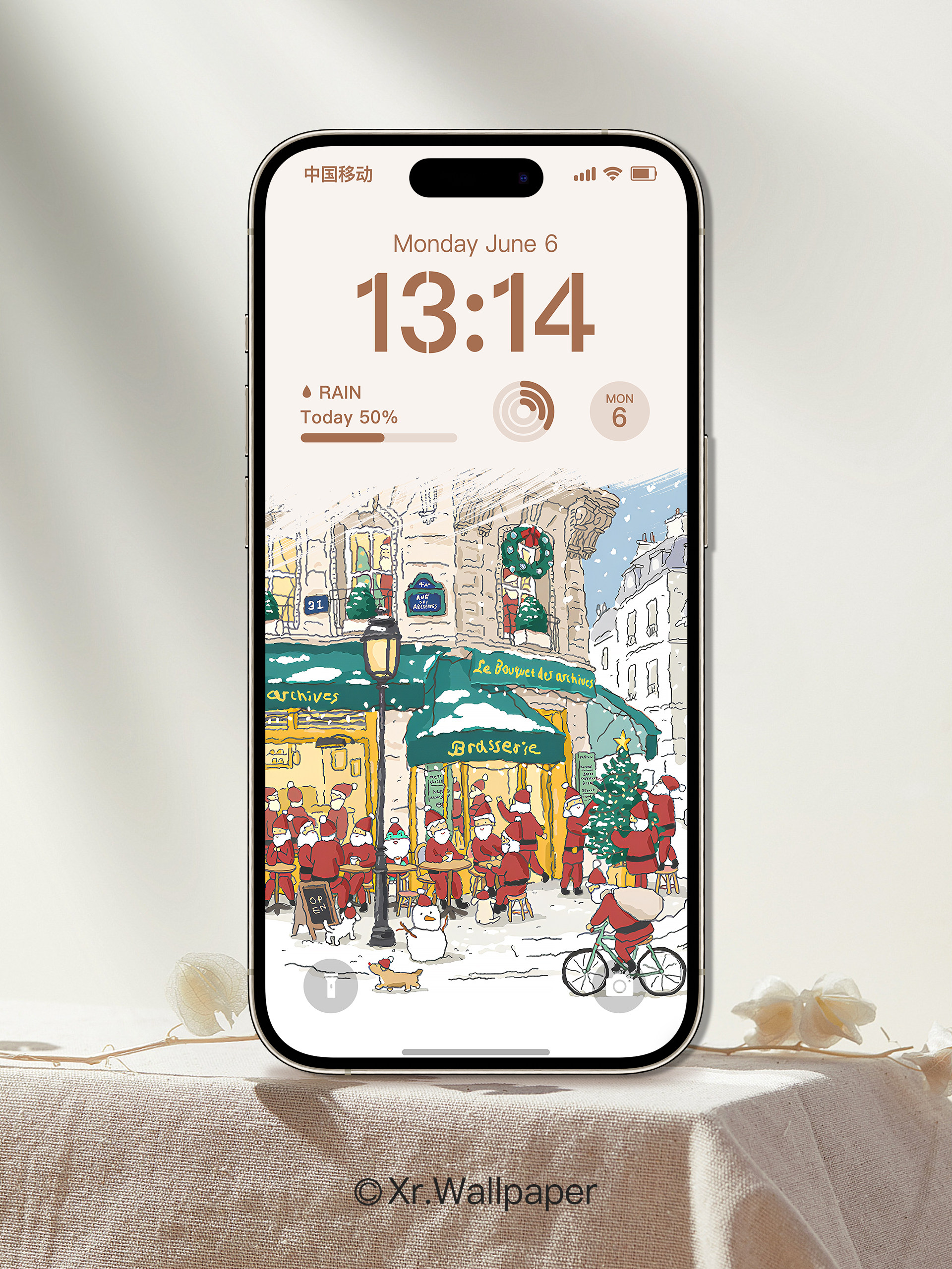 圣诞老人的咖啡店雪人插画风iphone手机壁纸主题高清卡通素材33