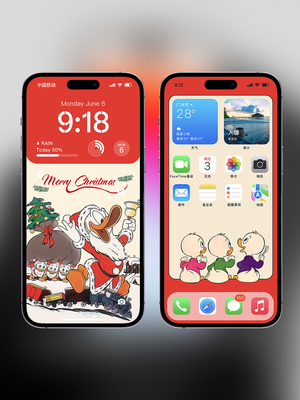 手机壁纸唐老鸭圣诞节老人礼物高清4K治愈系图片卡通素材JPG16