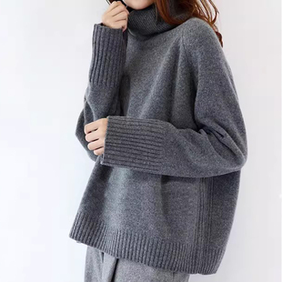 针织女衫 长袖 清仓欧洲站高领毛衣女套头加厚宽松慵懒惰风大码 反季