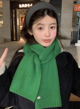 韩系冬季羊毛女绿色围巾围脖