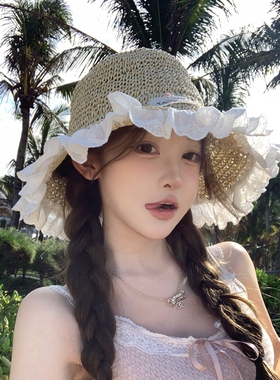 可折叠蕾丝花边草帽海边度假出游