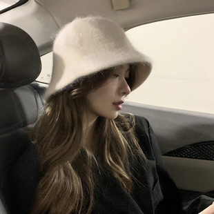 奶乎乎秋冬氛围感高品质兔毛毡帽子女保暖护耳大头围显脸小渔夫帽