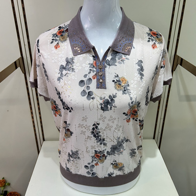 中老年妈妈2025夏季奶奶新款针织薄短袖宽松翻领气质女上衣服小衫