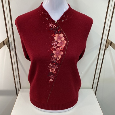 妈妈装100纯羊毛衫旗袍领