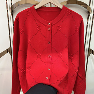 艾靓依烫钻妈妈羊毛衫秋冬款针织衫中老年安可拉新年毛衣开衫内搭