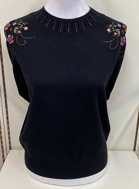 秋冬季半高领妈妈装针织打底羊毛衫中年老太太女式黑色绣花毛衣厚