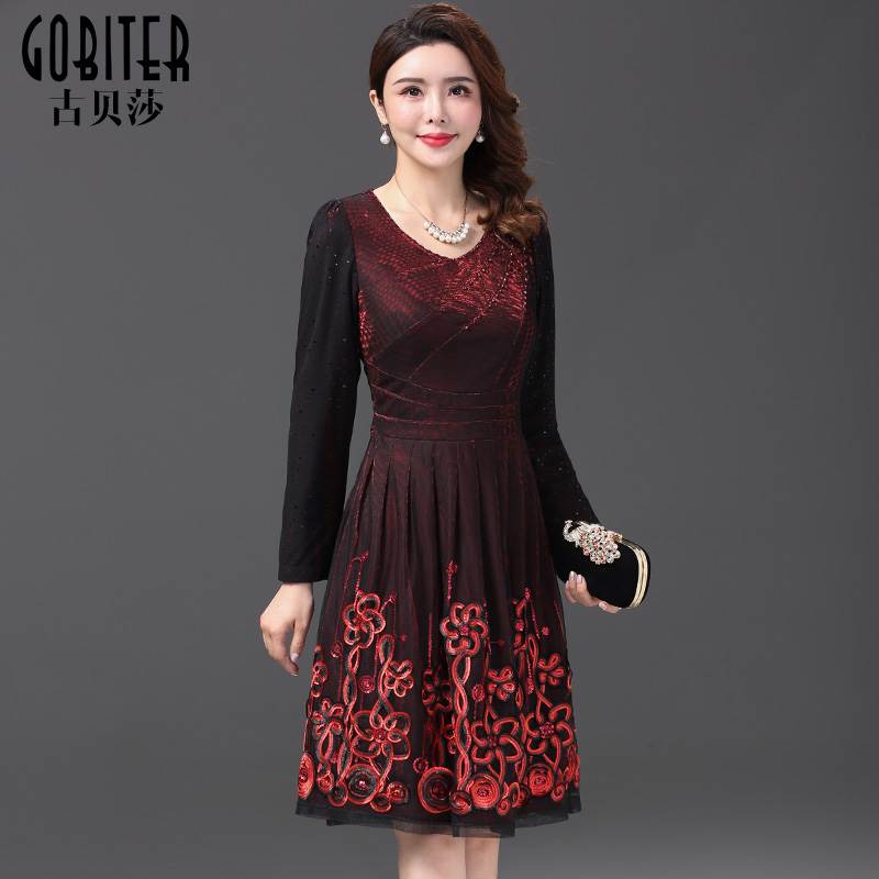 古贝莎刺绣手工钉珠大码妈妈网纱