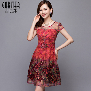 古贝莎连衣裙女春夏新款中年女装参加婚礼婚宴妈妈装礼服刺绣中裙