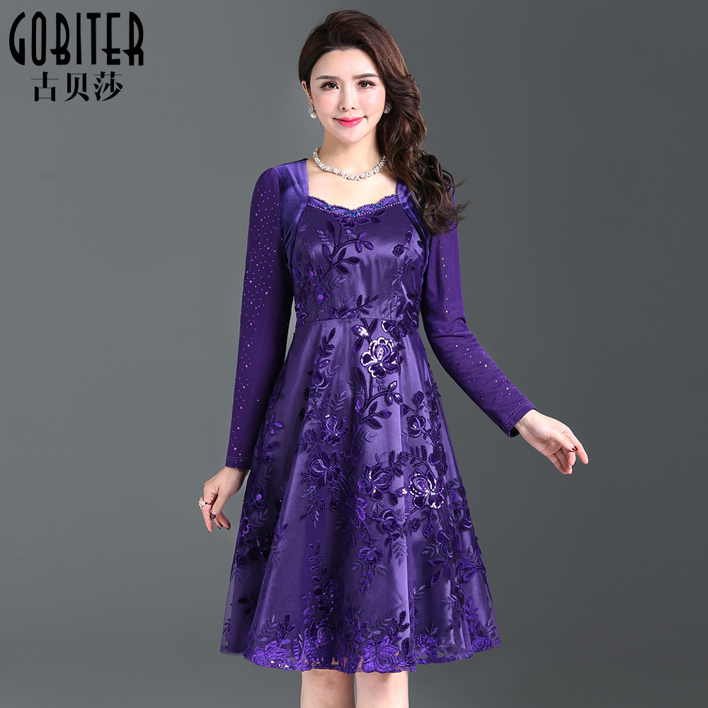 古贝莎秋冬新品时尚拼接修身刺绣