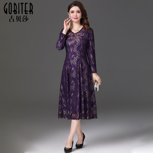 古贝莎高端品牌女装连衣裙蕾丝贵夫人气质妈妈宴会礼服裙子
