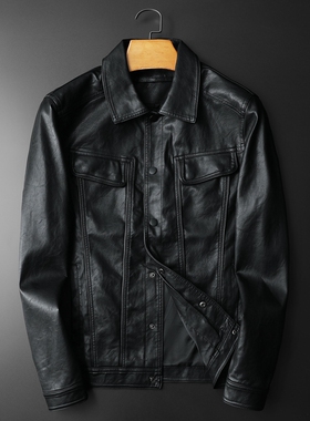 2024年秋冬新款男士翻领机车皮外套修身潮男货号7950 P175平铺图