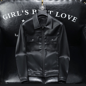 2024秋冬新款男士翻领机车皮外套修身潮男 6170 P175黑色 沙发底,男装皮衣,钱塘6007(原2006)