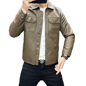 2024年秋冬新款男士翻领机车皮外套修身潮男货号2626P175人模图图片