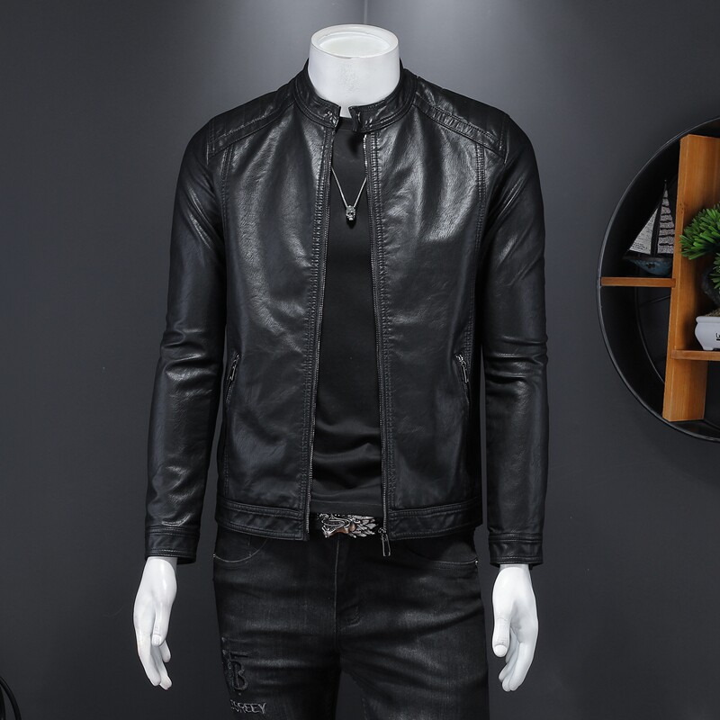 2024春款新款立领机车皮衣外套修身7170P175长期款黑色白色，男装皮衣，钱塘6007(原2006)