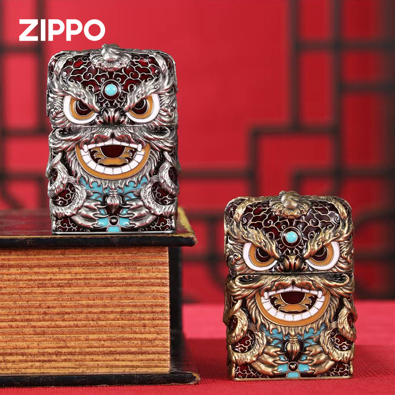 Zippo/之宝花丝夜光珐琅醒狮