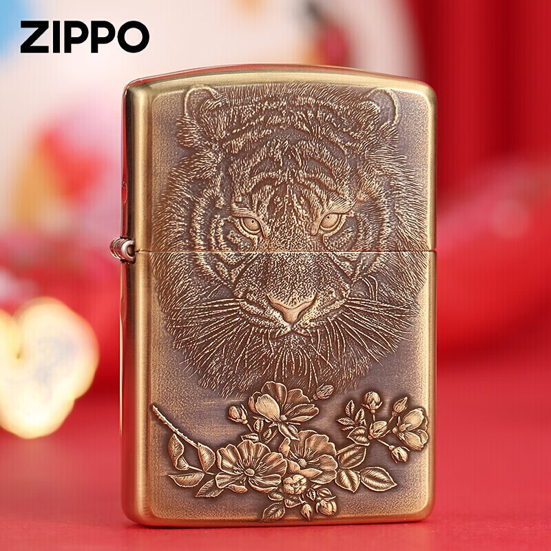 ZIPPO打火机鬼王盔甲虎嗅蔷薇3D浮雕 芝宝防风煤油胡桃木盒送礼物