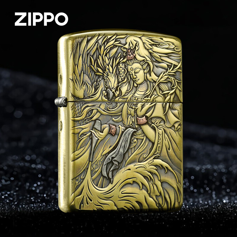 ZIPPO玉凤观音浮雕嵌紫铜