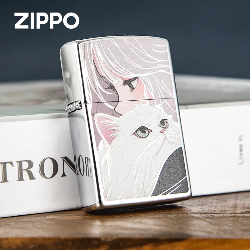 ZIPPO抱猫少女双面彩印