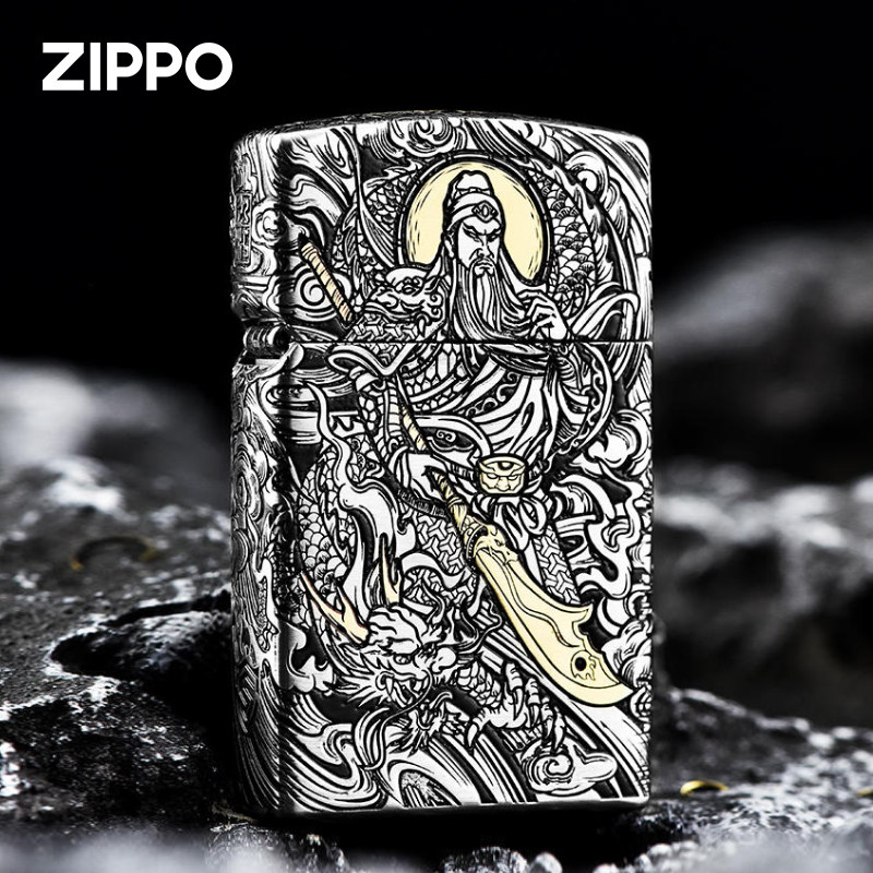 ZIPPO打火机正品错金银关公纤巧窄机芝宝煤油防风火机男送礼收藏