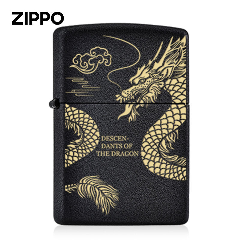 Zippo/之宝黑裂漆龙腾四海打火机