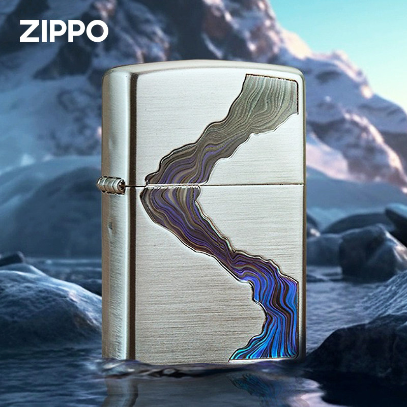 ZIPPO打火机川流不息镀银拉丝贝壳镶嵌 正品煤油防风火机送礼收藏