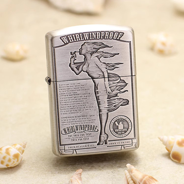 ZIPPO/之宝打火机熏银风中女郎盔甲防风经典送礼男士生日礼物礼品
