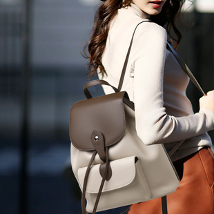 CCAMO牛皮撞色双肩包设计感小众大容量女士双肩背包欧美时尚书包