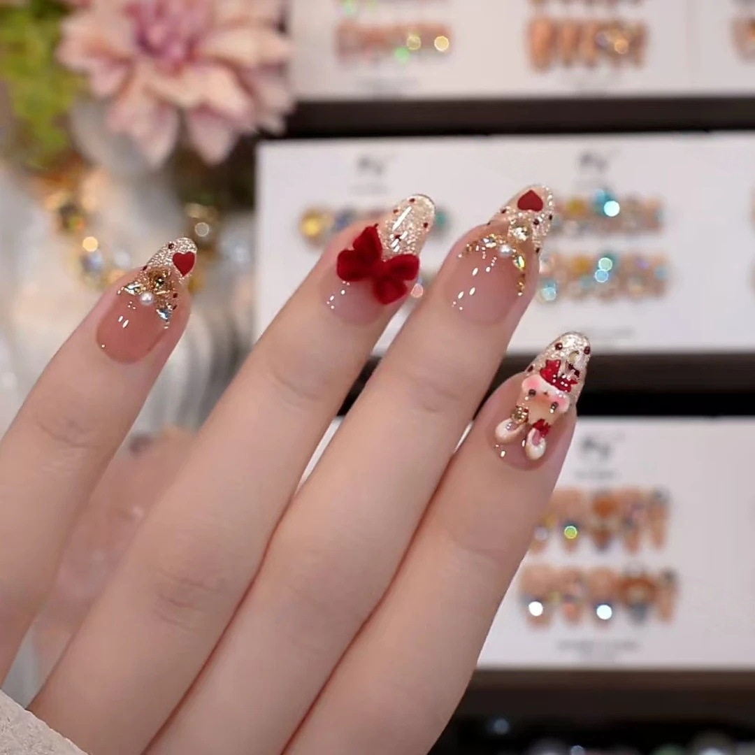 【月兔派对】手工穿戴甲兔子丝绒蝴蝶结美甲片显白猫眼假指甲贴片,彩妆/香水/美妆工具,穿戴甲/甲片,淘宝优惠券,粉丝福利购,淘宝优惠卷