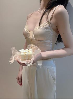 人鱼姬•法式少女胸衣软钢圈胸罩舒适上托文胸蕾丝边前扣内衣套装